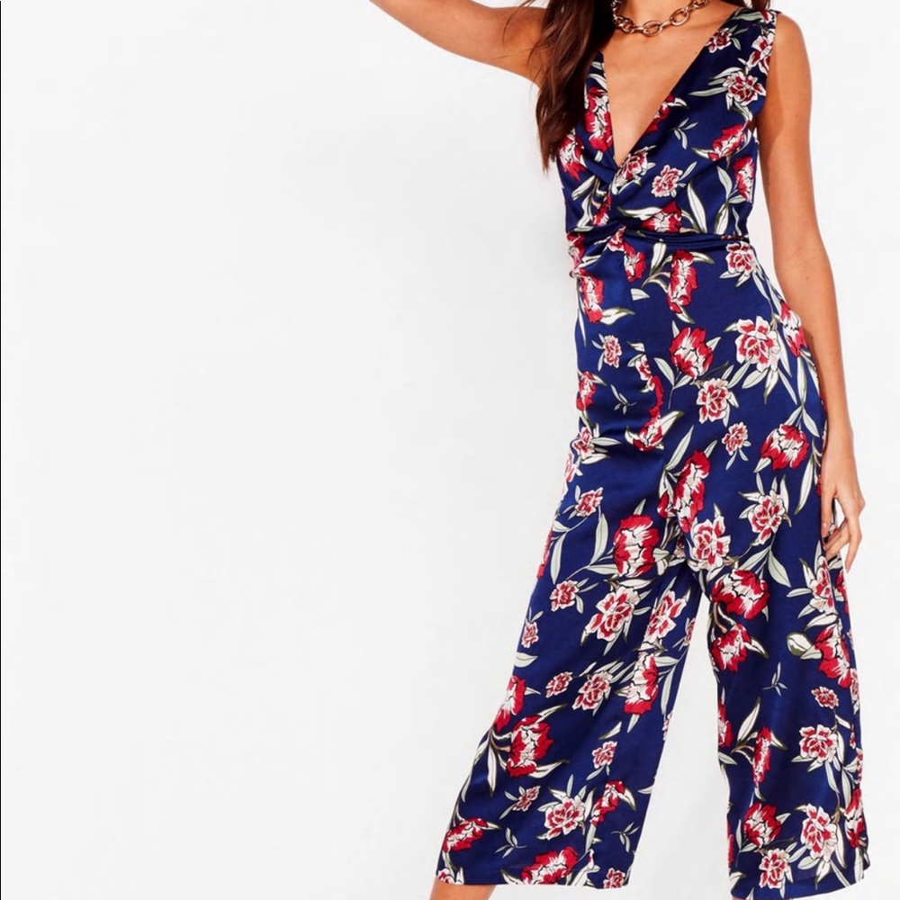 Floral Knot Front Culotte Jumpsuit